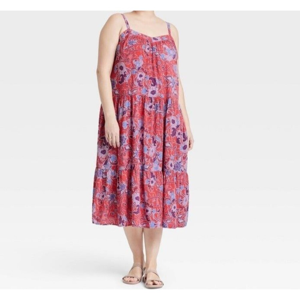 Knox Rose Sleeveless Tiered A-Line Dress Size 2X Sunwashed Red New With Tag